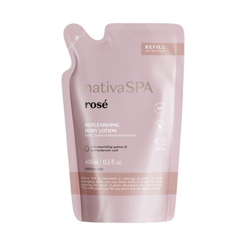 Nativa SPA by O Boticário, Rose Moisturizing Body Lotion Refill Pack, Fragranced Moisturizer Enriched with Purified Quinoa Drops to Boost Hydration, 13.5 Ounce