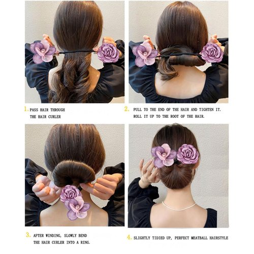 clino 2 Pcs Hair Bun Maker Deft Bun for Women French Twist Hairstyle Pearl Flowers Deft Bun Maker Magic Donut Plate Hair Artifact Reusable Lazy Hair Curler Bun Hair Accessories for Girls (purple)