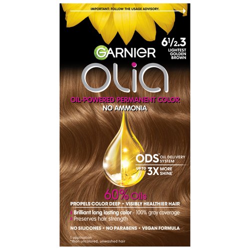 Garnier Hair Color Olia Ammonia-Free Brilliant Color Oil-Rich Permanent Hair Dye, 6 1/2.3 Lightest Golden Brown, 1 Count (Packaging May Vary)