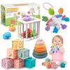 Plunack 4-in-1 Baby Toys for 6-12 Months, Montessori Soft Stacking Blocks for Babies, Infants Teething Toys, Sensory Balls and Educational Learning Set for Toddlers (Boys & Girls)
