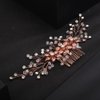 Teyglen Wedding Hair Comb Bridal Flower Rhinestone Hair Comb Headband Gold Silver Crystal Hair Pieces Vintage Headpieces Hair Jewelry for Bride Women Girls (Rose Gold)