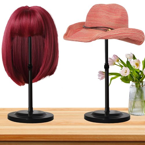 Wig Stand 1PC Adjustable Height Portable Wig Holder Stands Non-Slip Wig Head Holders Sturdy Plastic Wig Head Stand for Multiple Wigs and Hats Styling Drying Display (Black)