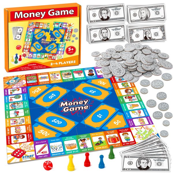 Torlam Money Board Games for Kids, Coins and Bills Toddler Pretend Play Toys, Money for Kids Learning Education Kindergarten Math Games Math Manipulatives, Homeschool Supplies Classroom Must Haves