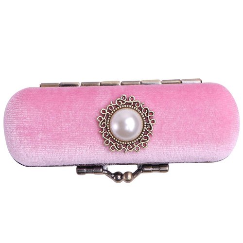Cabilock Fashion Retro Velvet Lipstick Box Lip Balm Organizer Bag Durable Soft Cosmetic Storage Case with Mirror (Pink)