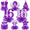 Purple Silver Sweet 16th Birthday Table Centerpiece Decorations for Girl Women, 8Pcs 16 Years old Birthday Table Party Supplies, Sixteen Birthday Table Topper Decor