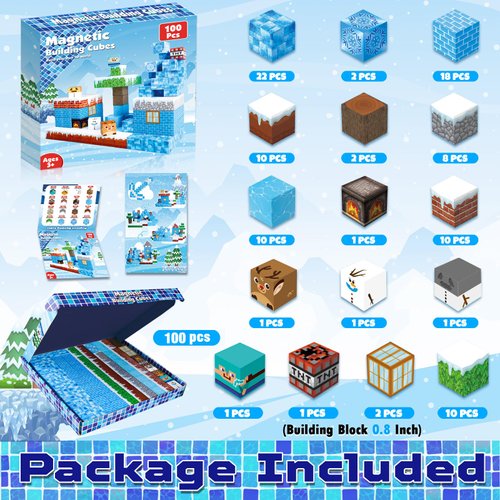 ToyUnited Magnetic Blocks - 100PCS Magnetic Building Blocks Glacier Castle, STEM Montessori Sensory Toys for Toddlers Kids Boys Girls Ages 3 4 5 6 7 8 9 10 Christmas Birthday Gifts