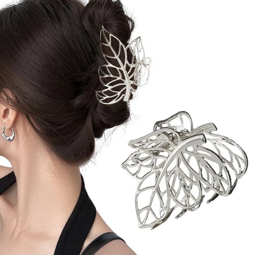 Fall Hair Clips for Women Medium Hair Claw Clips Maple Leaves Metal Gold Hair Clips for Styling for Hair Thanksgiving Hair Accessories Silver Hair Barrettes 1Pcs (Silver Fallen Leaf)