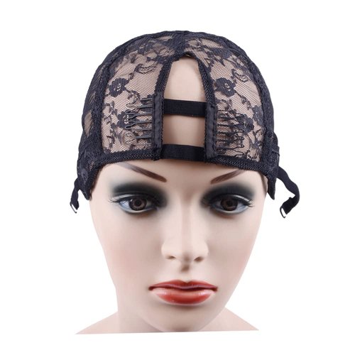 YANTAISIYU 1Pc Weaving Wig Cap with Elastic Band and 2 Hair Clips Front for Wig Making Hair Extensions Weft DIY (Black L)