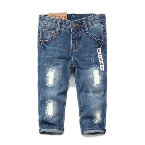 KIDSCOOL SPACE Baby Girl Boy Jean,D Ring Elastic Band Inside Ripped Denim Pants,Light Blue,2-3 Years
