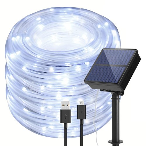 IMAGE 8 Modes Solar Rope Lights Outdoor String Lights 78.7Foot 20M Waterproof 200LED for Indoor Outdoor Garden Party Patio Lawn Decor White Color