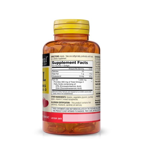 MASON NATURAL Fish Oil 1,000 mg with 300 mg Omega-3, Healthy Heart, Supports Circulatory Function, Improved Cardiovascular Health, 60 Softgels (Pack of 3)