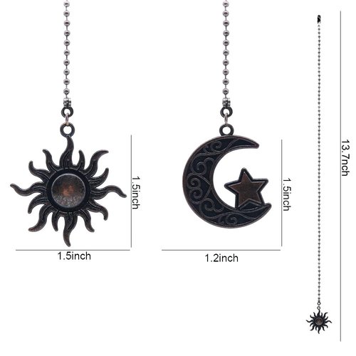 Dotlite Ceiling Fan Pull Chain Set Decorative Totem Bohemia Pull Chain Pendant Extension 12 Inches Lighting Fan Beaded Ball Fan Pull Chain Extender Ornament with Connector Moon and Sun (Bronze)