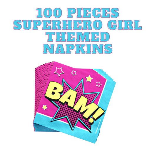 Blue Orchards Superhero Girl Lunch Napkins (100 Pieces) - Superhero Girl Theme Paper Napkins for Birthday Parties, Girl Party Supplies, Party Napkins