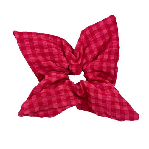 Low Ponytail Hair Rope, Leather Tendons, Raspberry Powder Checkered Square Scarf Headband, Tie Head Rope Hair Accessories No Crease Damage Hair Tie Ponytail