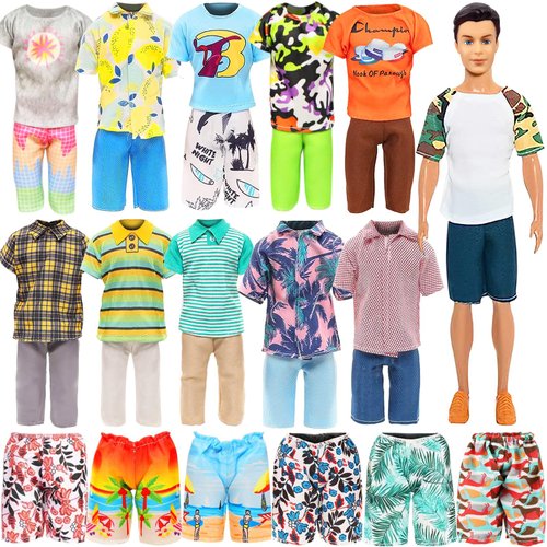 UNICORN ELEMENT 12 Items Random Doll Clothes for 11.5 Inch Boy Doll Include 4 Sets T-Shirt+Pants, 4 Pairs of Swimming Trunks