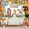 Woodland Animals Baby Shower Decoration Pack Forest Animal Neutral Gender Reveal Party Supplies Woodland Themed Birthday Party Ideas Set 106 Pcs Backdrop, Tablecloth, Cake Toppers, Balloons (Woodland