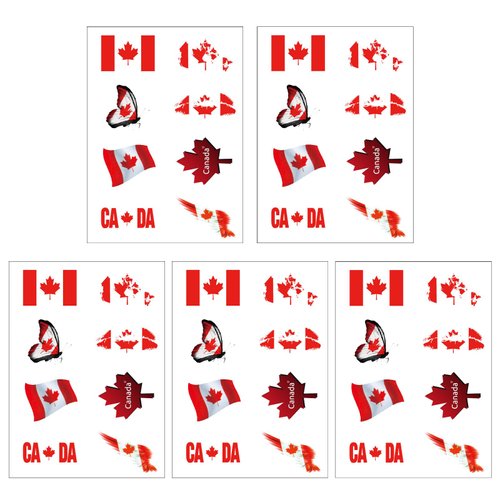 CARGEN National Flag Temporary Tattoos - 5 Sheets 8 Patterns Canada Flag Tattoos for Canadian Football Match World Cup Ball Game Great on Arm Face Shoulder for Kids Adults Party Festival