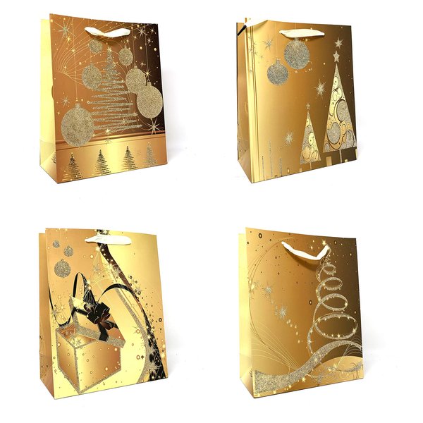 allgala 12-PC Premium Golden Printed Gift Bags-10 MED-GP54608