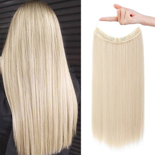 REECHO Invisible Wire Hair Extensions with Transparent Headband Adjustable Size Removable Secure ...