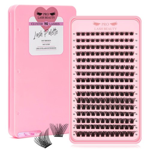Lash Clusters, 192 Pcs Individual Cluster Lashes DIY Lash Extension 10-18mm Eyelash Clusters Volume Wispy Lashes Super Thin Band Reusable Soft & Comfortable(Volume,D-Mix)
