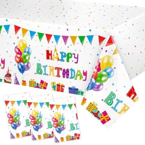 3 Pieces Birthday Tablecloth Colorful Confetti Happy Birthday Table Cover Plastic Shower Party Table Covers Disposable Rectangle Tablecloth for Birthday Party Baby Shower Decoration 54 x 108 Inches