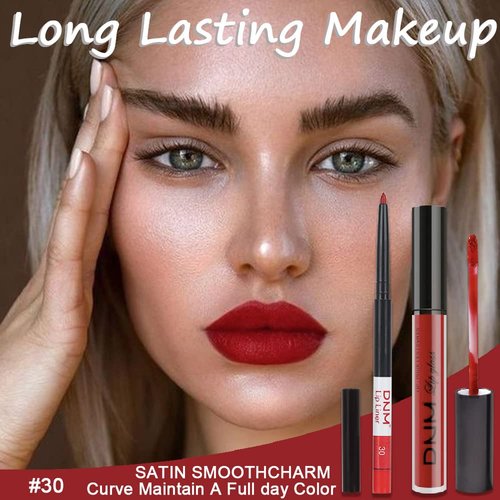 evpct 2Pcs Ruby Red Berry Matte Lip Liner and Lipstick Combo DNM Red Lip Gloss Stains Pencil Makeup Set Women Long Lasting 24 Hours Liquid Lipstick and Lip Liner Set labiales mate 24 horas originales