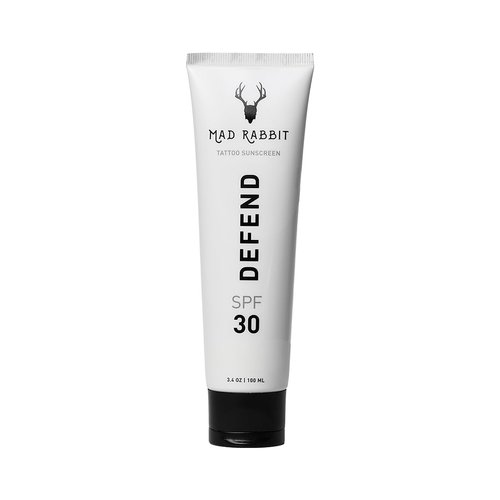 Mad Rabbit Defend Tattoo Sunscreen- SPF 30 100mL Tube- All-Natural Mineral Sunscreen Lotion - Tattoo Fade Protection and Moisturizer, Anti-Aging Formula