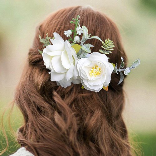 Fangsen Wedding Boho White Sequin Rose Flower Hair Clips Floral Hair Accessories for Brides and B...
