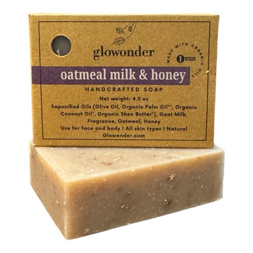 Glowonder 1 Pack Oatmeal Milk & Honey Handmade Organic Bar Soap for Face and Body - Moisturizing, All-Natural, Cruelty-Free - Botanical Ingredients - Shower, Bath, Hand Soaps, Gifts - 4.5 oz