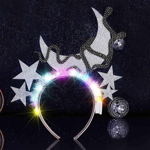 JEWEKY Light Up Headband Star Moon Hair Band Flashing Headpiece Snake Hair Hoops Led Rave Costume Party Hair Accessories Women (silver)