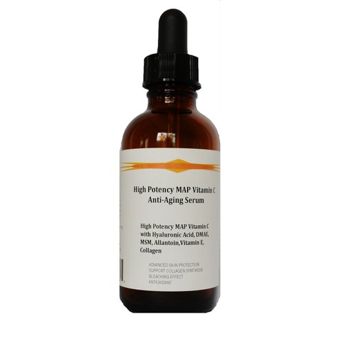 High Potency 15% MAP Vitamin C Serum with Pure Hyaluronic Acid, DMAE, MSM, and Allantoin (1.2oz, Dropper Dispenser)