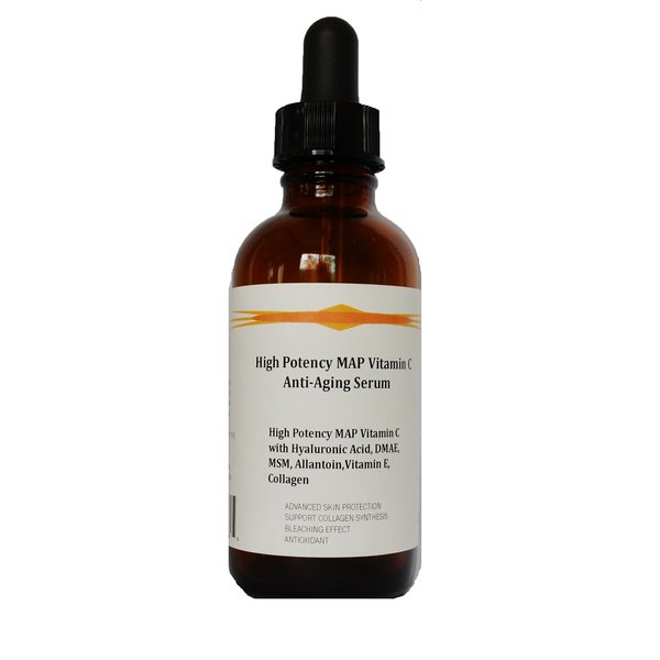 High Potency 15% MAP Vitamin C Serum with Pure Hyaluronic Acid, DMAE, MSM, and Allantoin (1.2oz, Dropper Dispenser)