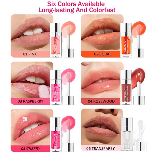 Leoly Dreaming Plumping Lip Oil, Moisturizing Lip Glow Oil, Long Lasting Nourishing Lip Gloss Lip Balm, Non-sticky Transparent Toot Lip Oil Tinted for Lip Care and Dry Lip - Raspberry