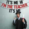 Black Glitter It's Me Hi I'm the Teacher It's Me Banner, Student to Teacher/Class of 2024/Congrats Teacher, 2024 Teacher Graduation Party Decorations Supplies