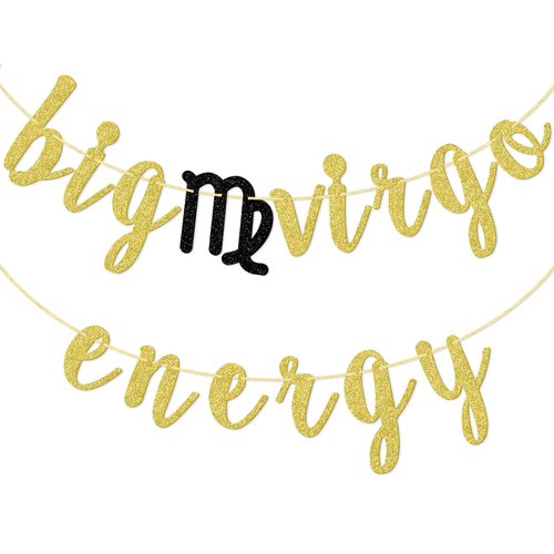 Big Virgo Energy Banner, Pre-strung Zodiac Birthday Banner, August Birthday Banner, September Birthday Banner, 18th 21st 25th 30th 40th Birthday Party Decorations, Gold Glitter