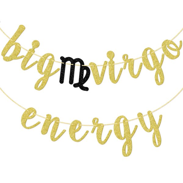 Big Virgo Energy Banner, Pre-strung Zodiac Birthday Banner, August Birthday Banner, September Birthday Banner, 18th 21st 25th 30th 40th Birthday Party Decorations, Gold Glitter