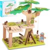Wooden Tree House Playset for Kids, 22 PCS Creative Building Block Set Construction Toys with 2 Figures, Rope Ladder, Swing and Disassembly Tools for Toddlers Kids Boys Girls