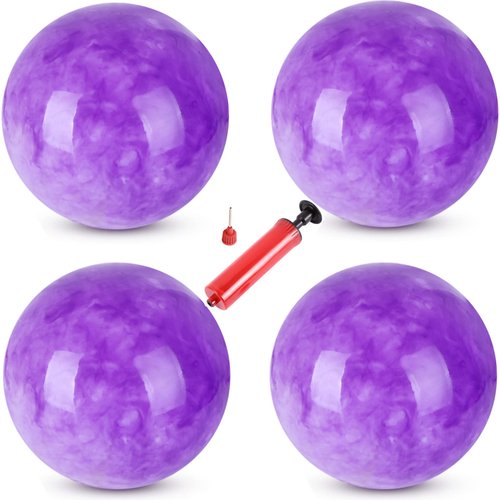 4 Pcs 9 Inch Inflatable Balls for Kids & 1 Hand Pump, Bouncy Balls Beach Ball Kickball Toys Balls for Pets School Playground Ball Indoor/Outdoor Playballs Marbleized Inflatable Bouncing Balls-Purple