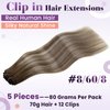 LaaVoo Clip in Hair Extensions Human Hair Light Brown Balayage Blonde Clip in Hair Extensions Real Human Hair Ombre Real Hair Extensions Clip in Human Hair 18 Inch 5pcs/80g