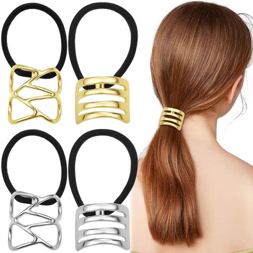 4Pcs Metal Hair Ties Hollow Ponytail Holder Hair Cuff Hair Elastic Scrunchies Gothic Punk Hair Bands Decorative Hair Ropes Headbands Accessories for Women Girls