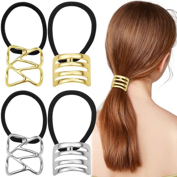 4Pcs Metal Hair Ties Hollow Ponytail Holder Hair Cuff Hair Elastic Scrunchies Gothic Punk Hair Bands Decorative Hair Ropes Headbands Accessories for Women Girls
