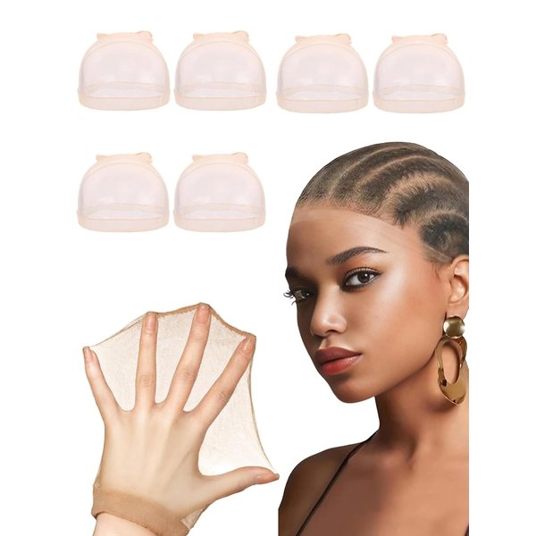 MOONBAY HD Wig Cap, 6PCS Ultra Thin Wig Caps Transparent Nylon Wig Caps for Women Stretchy, Natural Transparent HD Wig Caps for Lace Front Wigs. Summer Wear Comfortable Wig Cap