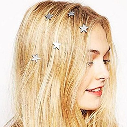 Bartosi Star Hair Clips Silver Stars Hair Pins Cute Decorative Hair Barrettes Braid Hair Accessories for Women and Girls (Pack of 5)