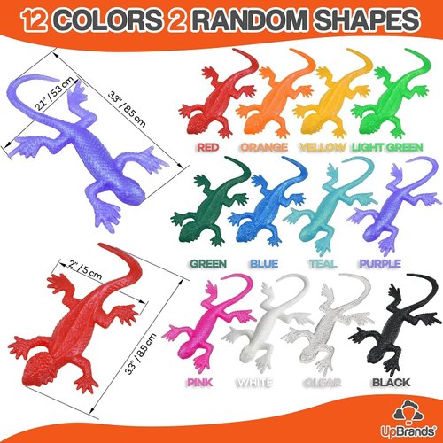 UpBrands 48 Super Stretchy Lizard Toys 3" Bulk Set, 12 Colors, Gecko Kit for Birthday Party Favors for Kids, Goodie Bags, Easter Egg Basket Stuffers, Pinata Filler, Classroom Prizes