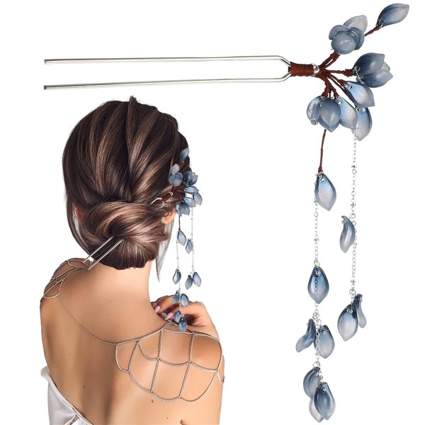KALLORY Flower Hair Stick Ancient Style Tassel Hair Stick Pendant Updo Hair Accessory