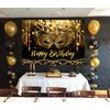 7X5FT Black and Gold Glitter Happy Birthday Backdrop Masquerade Mask Party Decorations Supplies Banner Masquerade Theme Carnival Dancing Photography Background