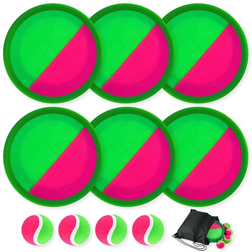 Morcheiong Toss and Catch Ball Game Outdoor Toys Beach Games for Kids Family with 6 Paddles 4 Balls and 1 Storage Bag (Green)