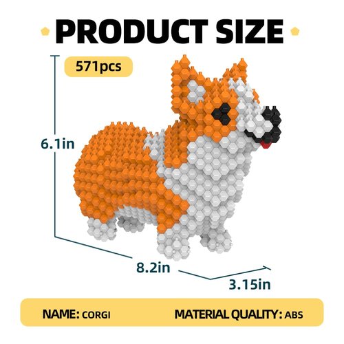 KADELE Cute Dog Building Animal Sets, Extremely Challenging STEM Building Blocks Decor for Adults Kids, Micro 3D Educational Toys for Boys Girls Ages 8 and Up，Corgi