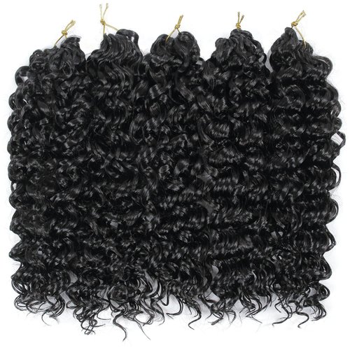 14inch GoGo Curl Crochet Braids for Water Wave Crochet Hair for Black Women,Natural Black Deep Wave Synthetic Braiding hair Extensions (5Packs,1B)