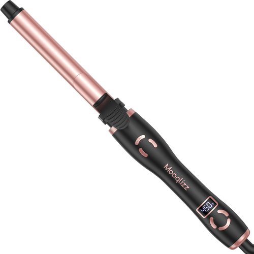 Mooqlizz 1 Inch Rotating Curling Iron, Automatic Curling Wand for Long Hair,Adjustable Temperature Setting with LCD Display, Dual Voltage, Rose Gold